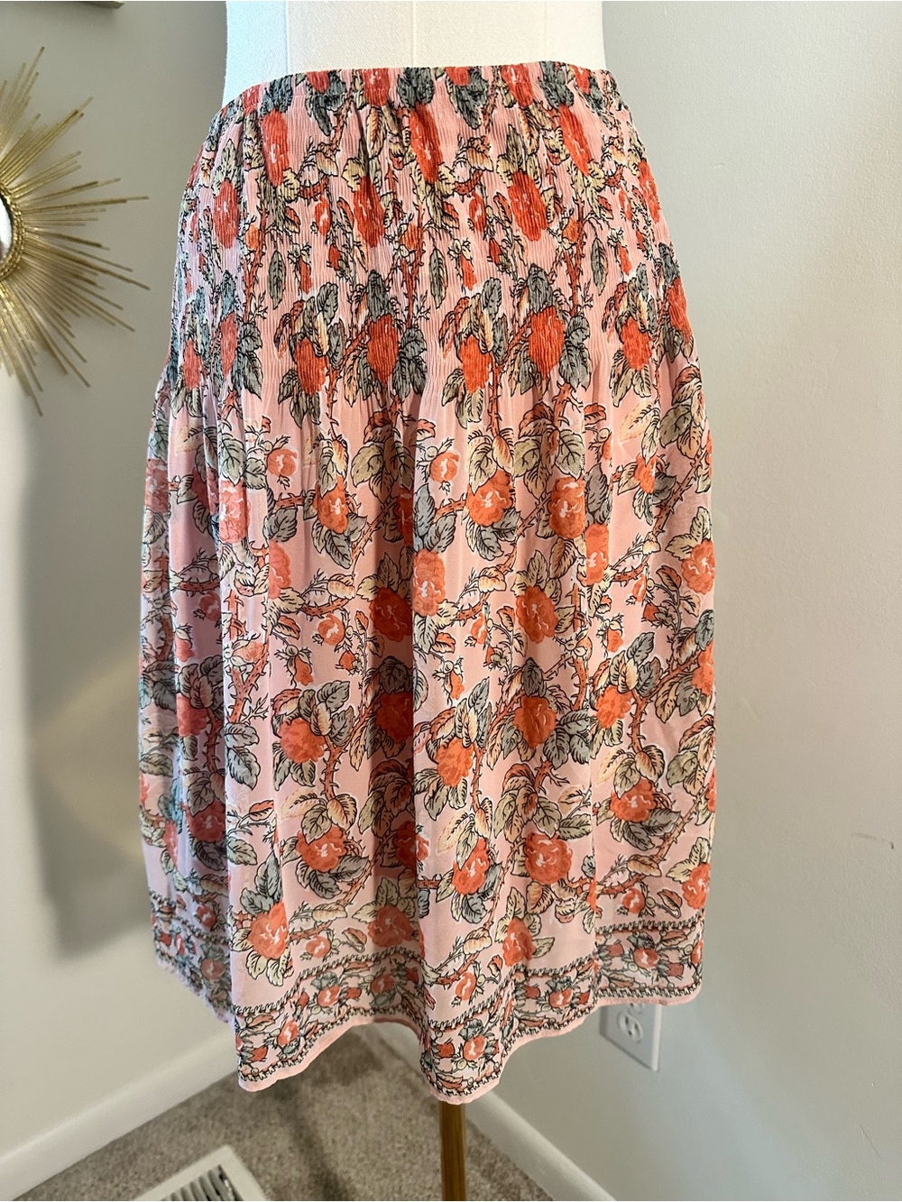 Vintage-Inspired Pink Floral Boho Midi Skirt | Size Small | Cottagecore Prairie